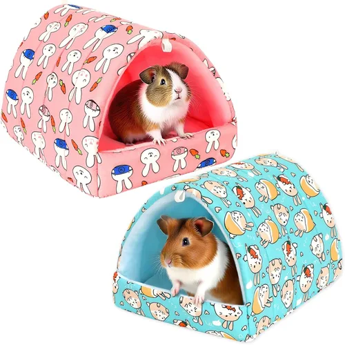 Vista 18 de UPINS Paquete de 2 camas de conejillo de indias de 9.8 pulgadas, escondite lavable de conejillo de indias, accesorios para conejos enanos