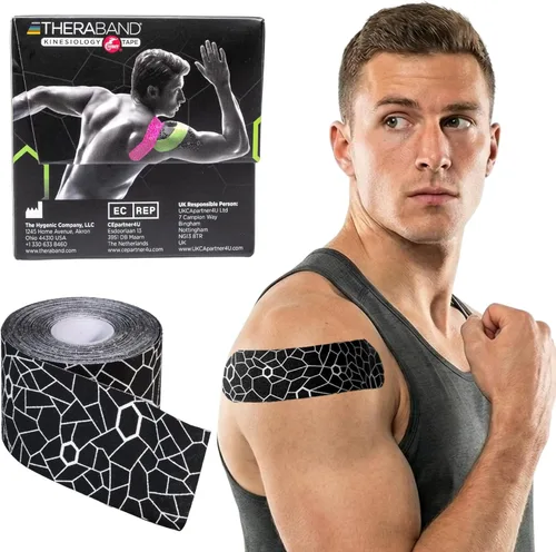 TheraBand - Cinta de kinesiología, impermeable, para alivio del dolor, apoyo muscular y recuperación de lesiones, rollo estándar con indicadores de