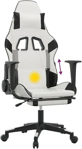 Vista 8 de Massage Gaming Chair with Footrest and Lumbar Support, Computer Chair, Height Adjustable Game Chair with 360°-Swivel Seat and Headrest, White&Black