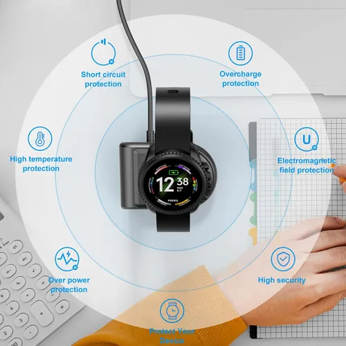 Vista 7 de Base de carga para Fossil Smartwatch Gen 6/5/5E/4 Garrett, Julianna Carlyle, Sport y para MK MKGO Runway con cable de 5 pies