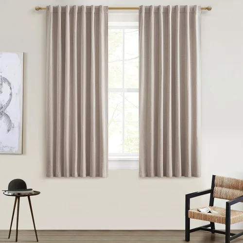 Vista 39 de Juego de 2 cortinas 100% opacas, 84 pulgadas de largo, dormitorio, estéticas, aislamiento térmico, eficiencia energética, mezcla de algodón y lino