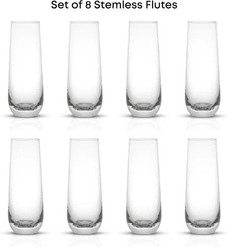 Vista 3 de JoyJolt Milo Copas de Champán Sin Tallo Juego de 8 Copas de Cristal. Flauta de Vino Prosecco de 9.5oz, Copas de Mimosa, Juego de Copas de Cóctel