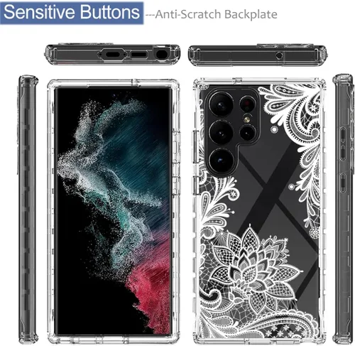 Vista 5 de Funda para Samsung Galaxy S23 Ultra 5G, Samsung S23 Ultra con protector de pantalla de vidrio templado, funda protectora de cuerpo completo
