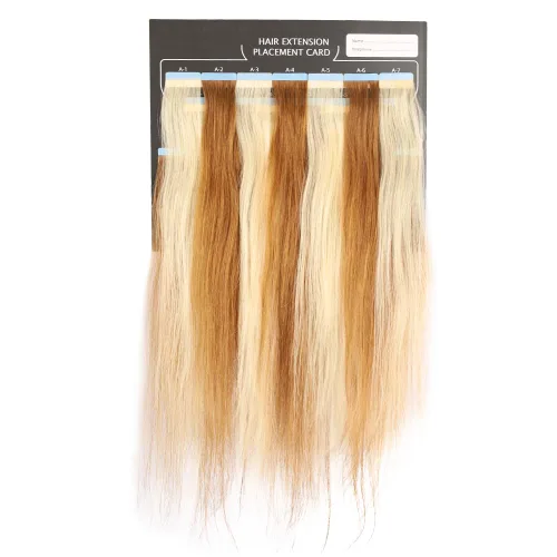 Vista 4 de Cinta en el kit de herramientas de extensión de cabello, tarjeta de papel, tablero de colocación de extensión de cabello, rollo de 3 yardas, cintas