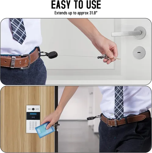 Vista 6 de Portatarjetas retráctiles, llavero retráctil, soporte táctico para tarjetas de identificación con mosquetón de aleación de zinc mejorado, cable