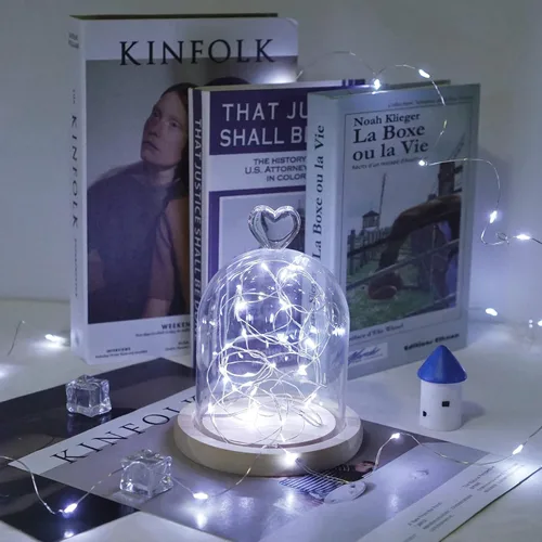Vista 5 de Guirnalda de luces LED, funciona con pilas, luz de luciérnaga estrellada de 6.6 pies, 20 LED, impermeable, alambre de cobre plateado, mini luz