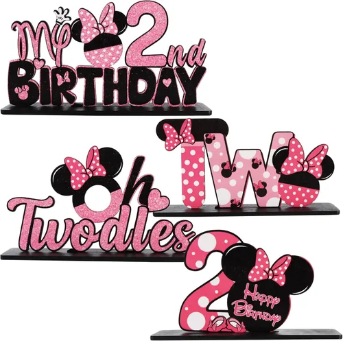 Vista 8 de TONIFUL Red Mouse Suministros para Fiesta de 2º Cumpleaños Centros de Mesa - Diseño Temático de Ratón Rojo y Madera Resistente para Recuerdos