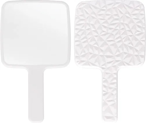 Vista 7 de YCHMIR Espejo de mano cuadrado Espejo de mano Espejo de viaje Patrón de diamante 9 x 5.1 pulgadas, rosa