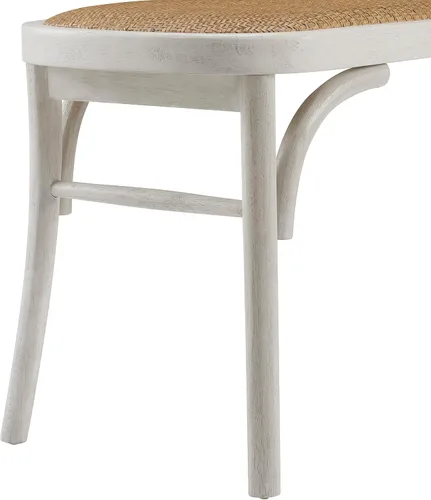 Vista 13 de Linon Banco Hank de madera curvada blanca con asiento de ratán tejido natural