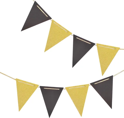 Banderín negro y dorado, bandera triangular vintage de doble cara negra y dorada, para decoración de fiestas, paquete de 30 banderas triangulares