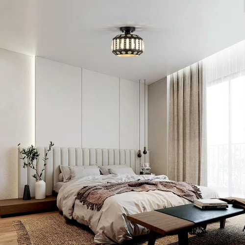 Vista 2 de Zlepmlla Lámpara de techo semiempotrada, marco de metal negro con pantalla de cristal, lámpara moderna de montaje empotrado para pasillo