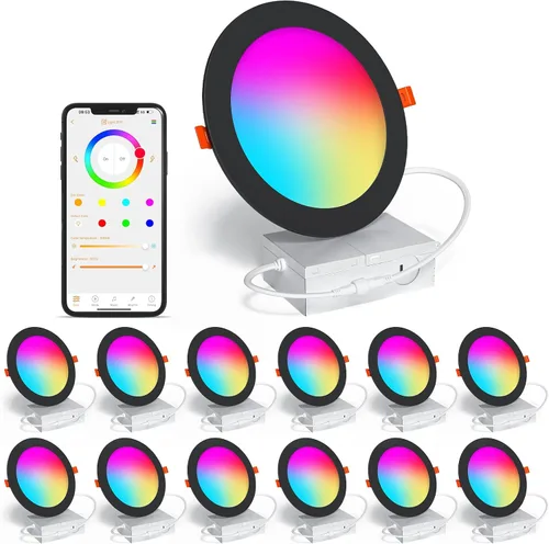 Vista 11 de Iluminación empotrable inteligente RGBCW de 6 pulgadas que cambia de color, Downlight LED de 16 W, con caja de conexiones, luz de techo empotrada
