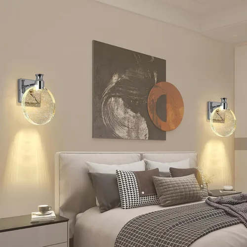 Vista 5 de Juego de dos apliques de pared con estilo real, minimalista y moderno espejo de alta gama, diseño redondo de cristal de burbuja en forma de disco