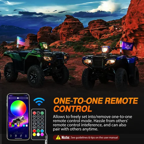 Vista 5 de Nilight Luz de látigo RGB 1 unidad de 2 pies de antena iluminada látigos con control remoto y aplicación, patrones de persecución de bricolaje