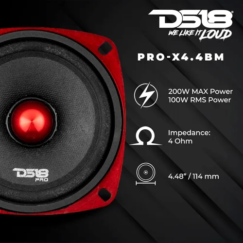 Vista 2 de Altavoz DS18 PRO de rango medio, cúpula en compresión de aluminio roja, altavoces de puerta de audio de alta calidad para auto o camión sistema