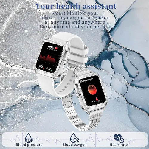Vista 7 de Reloj inteligente para mujer con diamantes (respuesta/hacer llamadas), reloj inteligente con pantalla táctil HD de 1.29 pulgadas, Android Oro rosado