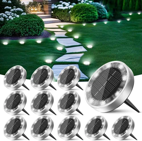 Vista 21 de Peasur Luces solares de suelo para exteriores, paquete de 2 luces planas de disco con energía solar, IP68 impermeable, antioxidante, iluminación