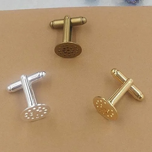 Vista 2 de Jammas 10pcslot 0.472in Gemelos en blanco Configuración de latón Blancas Bezel Base para 0.472in Cabochon Cameo DIY Estilo Francés Cufflink Marcas
