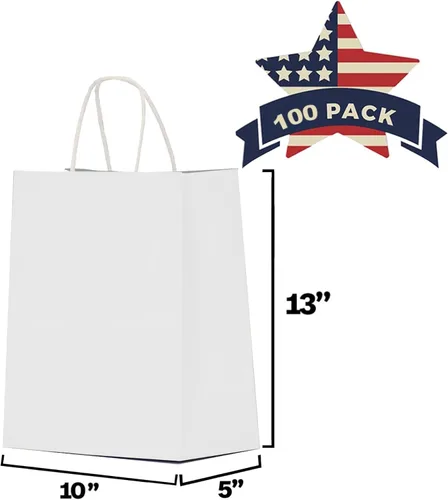 Vista 53 de Qutuus Bolsas de regalo de estraza grandes con asas, 25 bolsas de regalo de 10 x 5 x 13 pulgadas, bolsas de papel kraft reutilizables para compras
