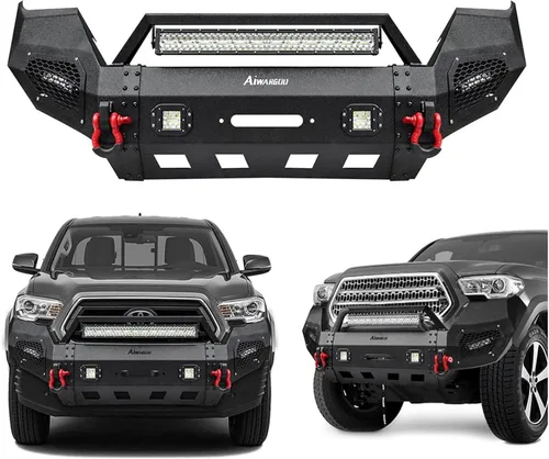 Vista 11 de Parachoques Trasero para T-acoma, Aaiwa Camioneta Todo Terreno con Parachoques con 4 Luces LED y 2 Anillos en D Compatible con T-acoma 2016 2017