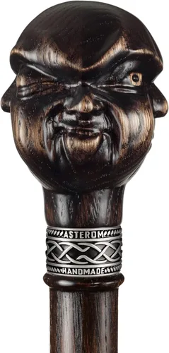 Vista 4 de Bastón de madera tallado único para hombres y mujeres, Buda - Elegante bastón de madera hecho a mano