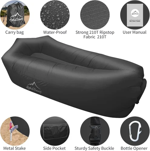Vista 7 de AlphaBeing Tumbona inflable, sofá inflable portátil de malla, hamaca de aire hueca, silla de aire antifugas para acampar al aire libre, playa, viajes