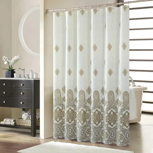 Vista 23 de Cortina de ducha de tela, cortina de ducha marrón, cortinas de ducha con patrón de rayas marrón tostado, cortinas de baño decorativas modernas, 72