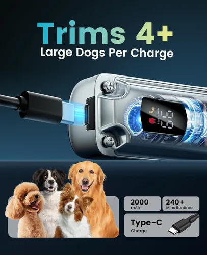 Vista 5 de oneisall Cortapelos para perros para el aseo de cabello grueso, kit de aseo de perros de bajo ruido con hoja de acero inoxidable desmontable
