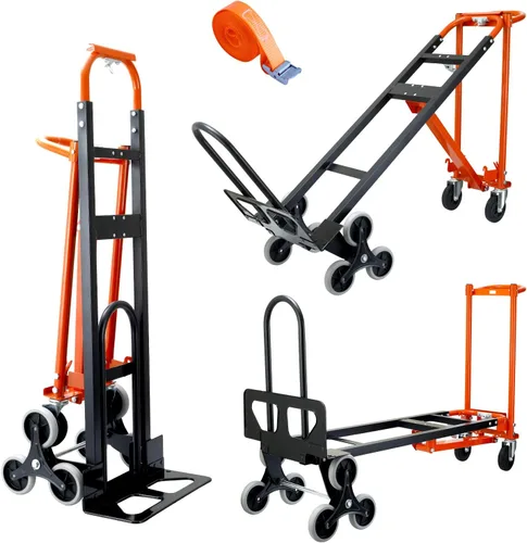 Carro de mano convertible 4 en 1 para escaleras, camión de mano de acero de capacidad de 1000 libras, carro de mano resistente con ruedas de Naranja