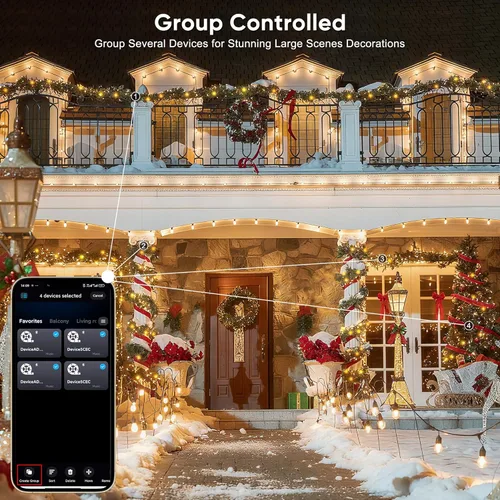 Vista 5 de Ollny Luces de Navidad Inteligentes 66 Pies 200 LEDs, Luces de Árbol de Navidad que Cambian de Color Controladas por App y Control Remoto, Cadena