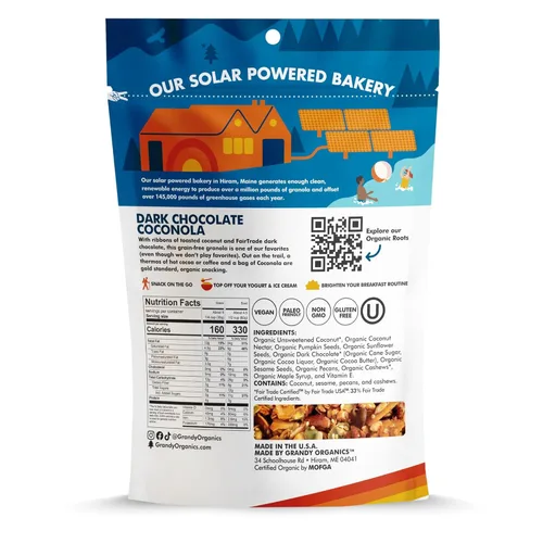 Vista 8 de Grandy Organics Granola de coconola de chocolate oscuro, granola orgánica certificada sin gluten, sin granos, coconola con sabor a chocolate
