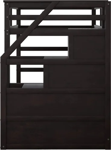 Vista 186 de Harper & Bright Designs Litera de tamaño matrimonial sobre matrimonial con 3 cajones, litera de madera maciza con almacenamiento y riel