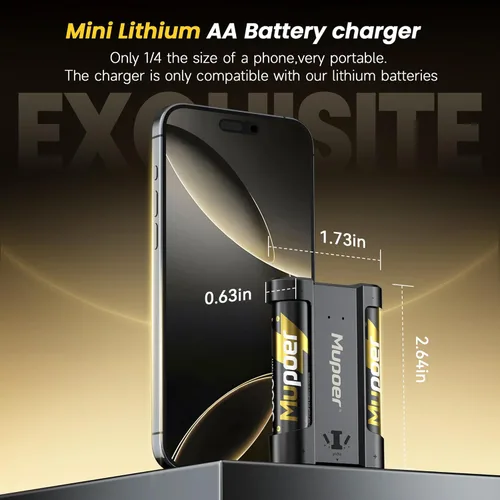 Vista 2 de Mupoer Pilas AA recargables con mini caja, baterías de litio AA de 3600 mWh, 2 unidades de 1.5 V, baterías dobles A recargables de alta capacidad