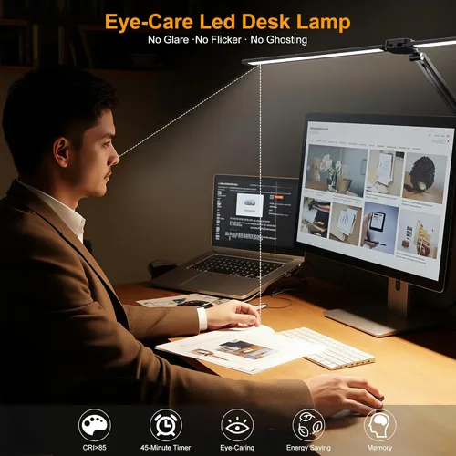 Vista 5 de Lámpara de escritorio LED para oficina y hogar, 31.5 pulgadas, luz de escritorio de arquitecto con abrazadera para monitor de computadora