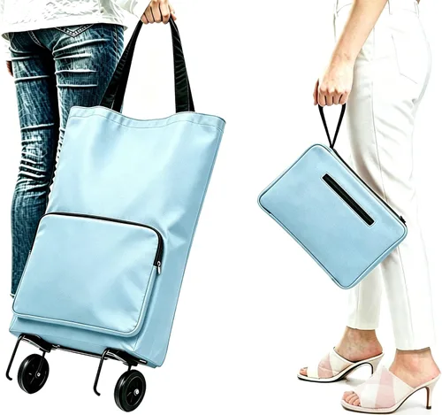 Bolsa de compras plegable con ruedas, carrito de compras portátil con ruedas giratorias de 360°, bolsa de comestibles reutilizable, bolsa con ruedas