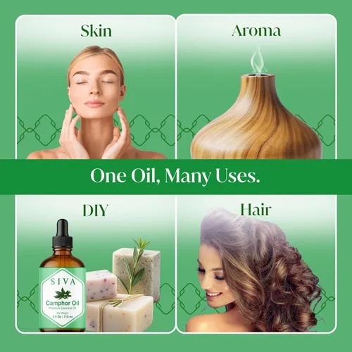 Vista 5 de Siva Aceite esencial de alcanfor – 4 onzas líquidas – Aceite de alcanfor 100% natural – para difusor, cara, cuidado de la piel, aromaterapia