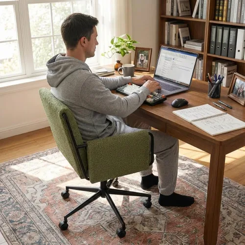 Vista 8 de YOUNIKE Wide Seat Home Office Chair, Modern Desk Chair with Comfy Back & Thick Cushion, Fabric, Metal Base, Height Adjustable, Swivel Rolling Task