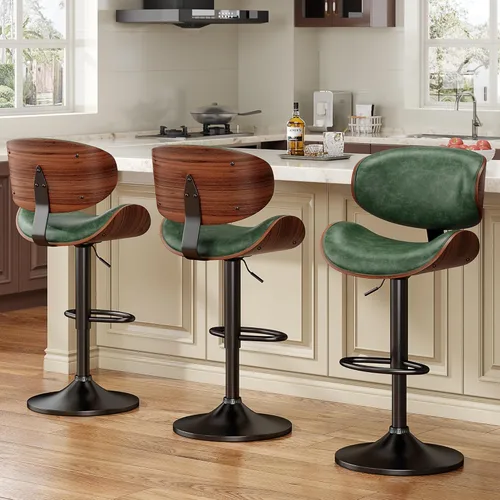 Vista 11 de YaFiti Swivel Bar Stools for Kitchen Counter, Adjustable Bentwood Barstools, Bar Stool with Back and Footrest, for Bar, Kitchen(Black 1PCS)