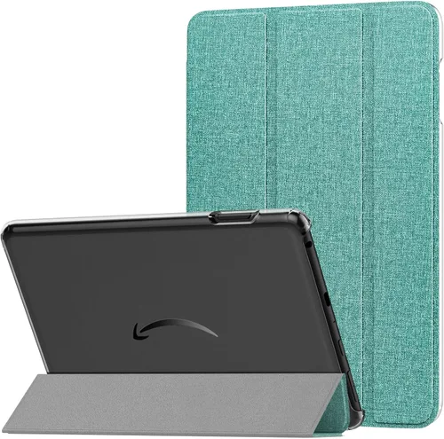 Vista 30 de MoKo Funda para tableta Amazon Kindle Fire HD 8 y 8 Plus (12/10ª generación, 2022/2020), funda de piel sintética con soporte triple y carcasa azul