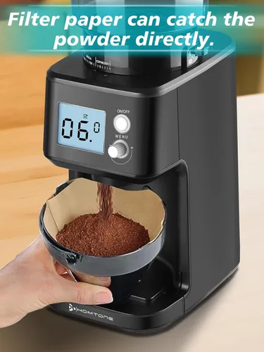Vista 8 de Homtone Conical Burr Espresso Coffee Grinder, 51 Precise Settings, Electric Mill with Portafilter Holder, 2-12 Cups Adjustable, Anti-static