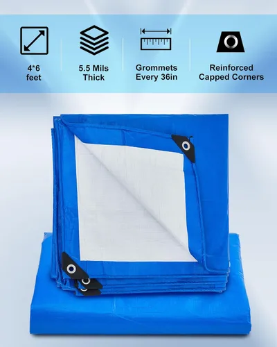 Vista 2 de SmoothNovelty 3 piezas de lona impermeable grande de 4 x 6 pies, lona de polietileno resistente de 5.5 mil de grosor con ojales, cubierta protectora