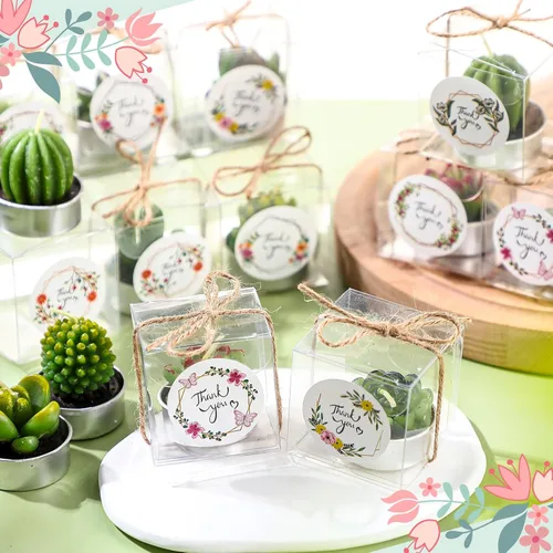 Vista 4 de MTLEE Juego de 24 velas de cactus delicadas velas de cactus suculentas, mini velas de plantas para fiesta, regalos para Navidad, baby shower