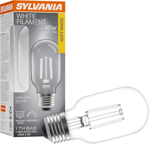 Sylvania T14 - Bombilla LED transparente de filamento blanco, 3.5 W, regulable, 300 LMS, base media, 2700 K, blanco suave, 1 paquete (42266) de LEDVANCE