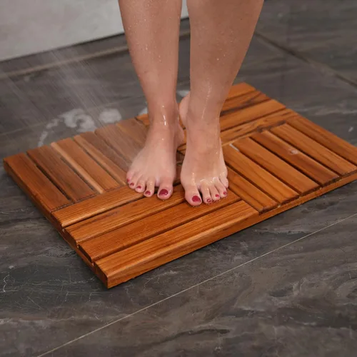 Vista 3 de Utoplike Alfombrilla de Baño de Madera de Teca, Alfombrilla de Ducha de Madera para Baño, 24 x 16 pulgadas Alfombrilla de Suelo de Madera