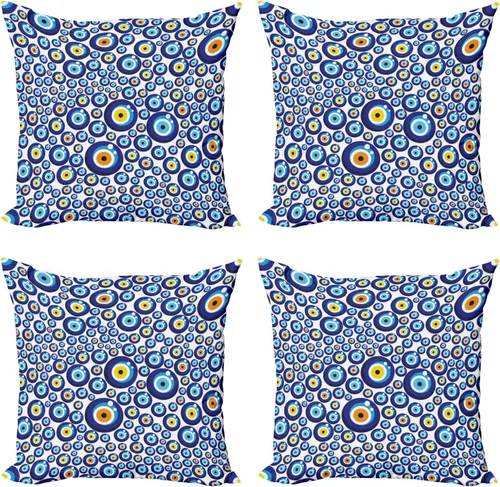 Vista 28 de Ambesonne Paquete de 4 fundas de cojín navideñas con cinta, ilustración de imagen de deseos navideños, impresión digital moderna de doble cara, 16