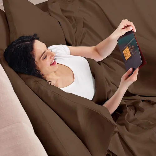 Vista 10 de Juego de sábanas de lujo Juego de cama de lujo, bolsillo extra profundo Juego de sábanas ajustable, sábana de arriba y 2 fundas de almohada, ropa