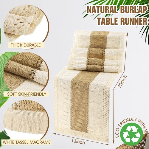 Vista 2 de 7 caminos de mesa bohemios y manteles individuales redondos bohemios entretejidos de macramé con borlas, decoración de comedor de granja