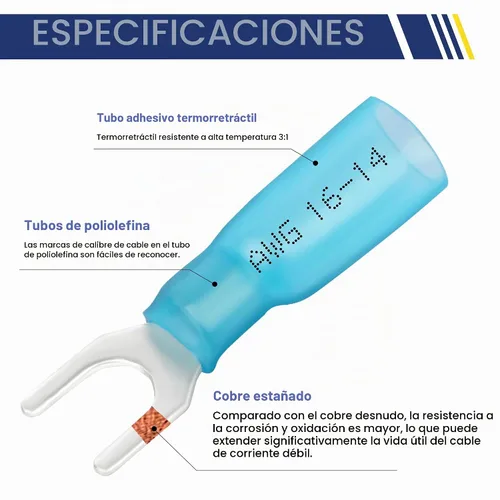 Vista 3 de haisstronica 330 terminales de horquilla termorretráctil, 22-10 AWG, #10, 3