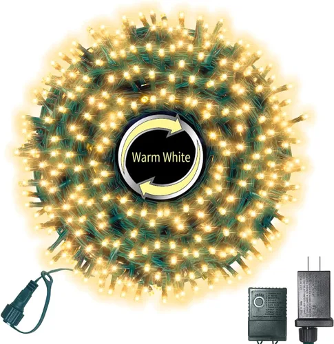 LAMPHOME Tira de luces LED para exteriores de 105 pies, 360 luces LED de color blanco cálido, luces extensibles de decoración navideña, tira de