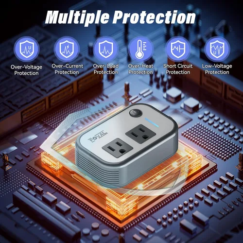 Vista 7 de Inversor de potencia de coche de 200 W, FOVAL, 12 V CC a 110 V CA, inversor de coche con 4 puertos USB, adaptador de toma de corriente para coche